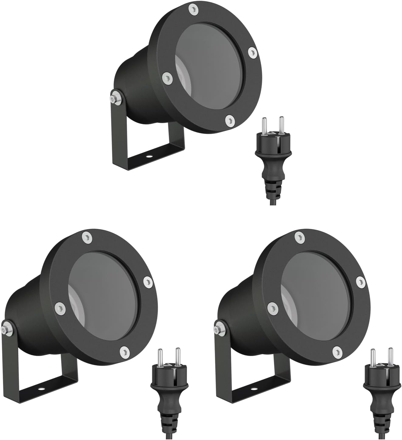Detalle de Ledscom.de 3x Faretto da Giardino DUK per Esterni IP65 - Spina Schuko, Nero, GU10