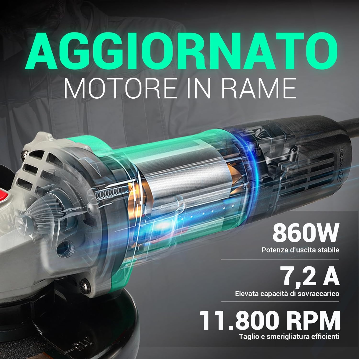 Thumbnail 1 de DCA Smerigliatrice Angolare 860W 125 mm 11.800 giri/min – corpo ultra-sottile da 1,6 kg con attacco M14
