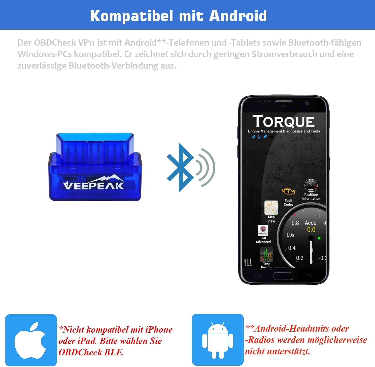 Detalle de Veepeak Mini Bluetooth OBD-II Adapter für Android