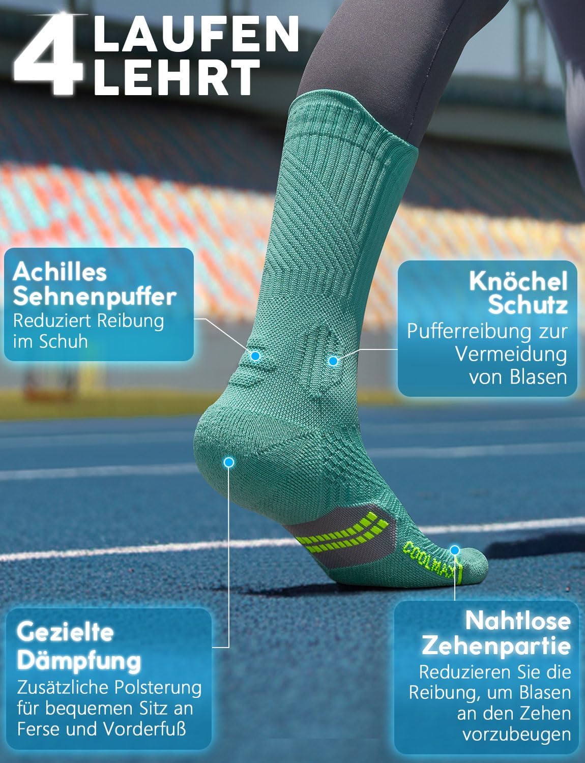 Detalle de Juclise Bambus Kompressions Laufsocken – 15–20 mmHg, Coolmax & Bambus, Anti-Blasen, atmungsaktiv