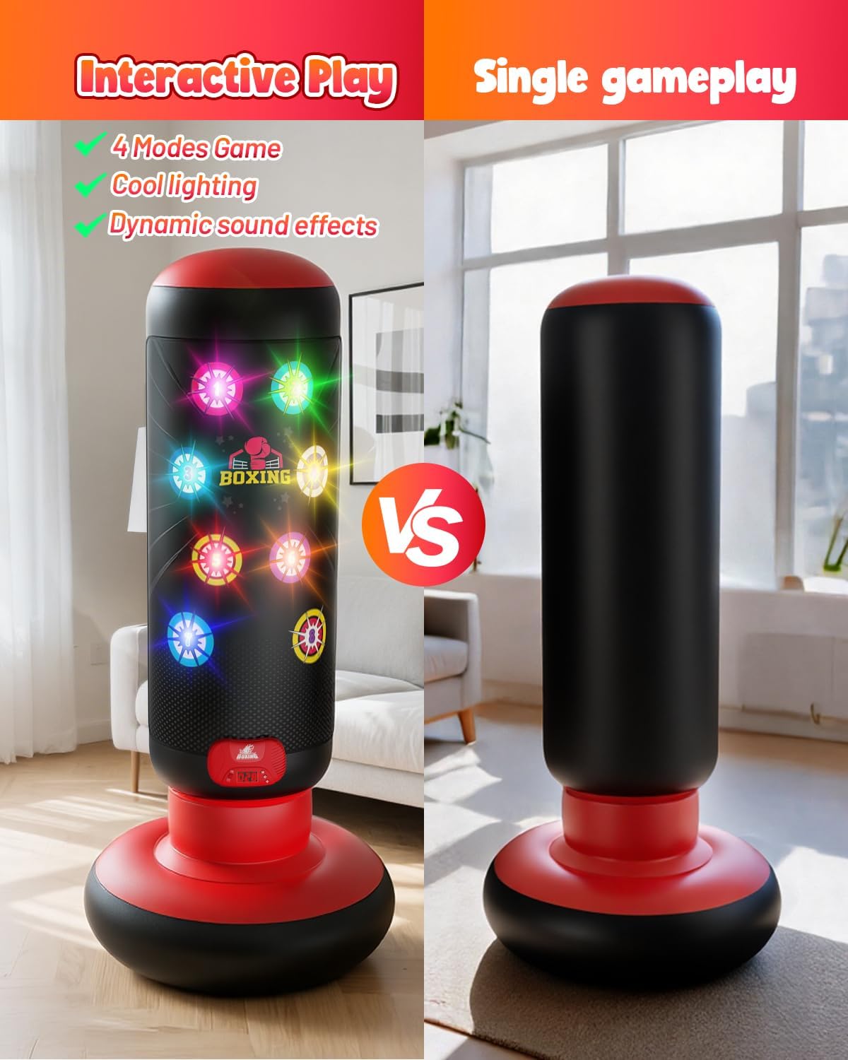 Thumbnail 5 de Kids Interactive Punching Bag with Music & Light, 4-Mode Boxing Game (Inflatable with Gloves)