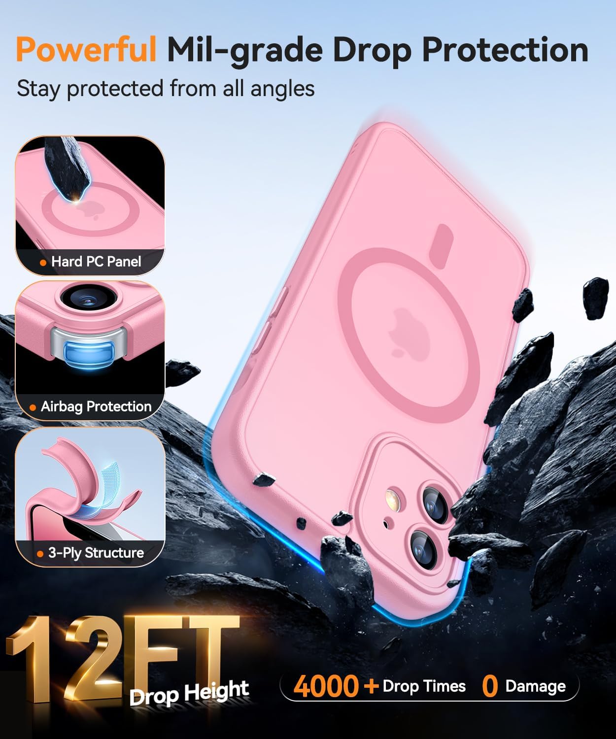 Detalle 2 de CANSHN Magnetic iPhone 12 (6.1-inch) Case with full camera protection, MagSafe compatible – Pink