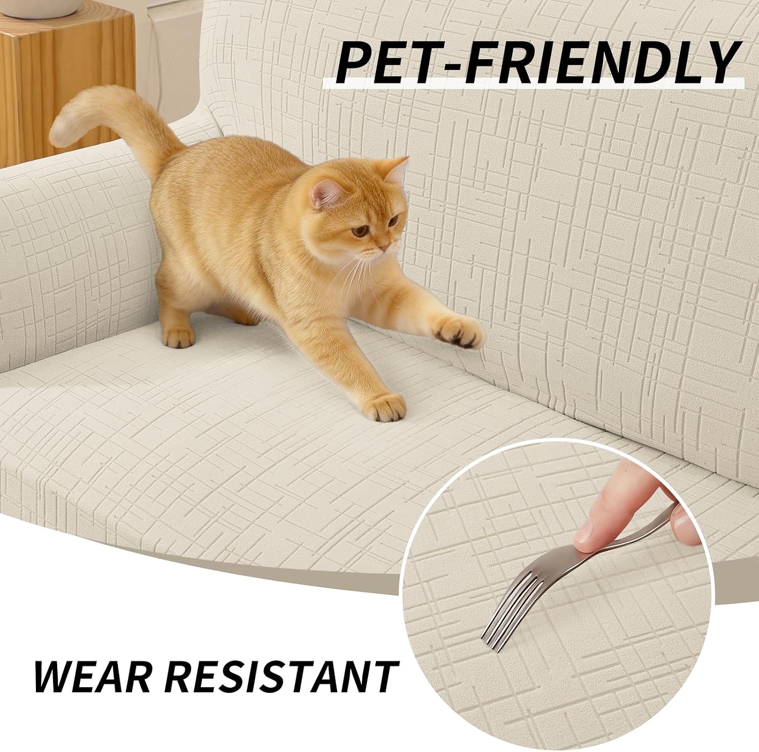 Detalle de YSTELLAA Copridivano 3 posti con braccioli beige elasticizzato, lavabile e antiscivolo