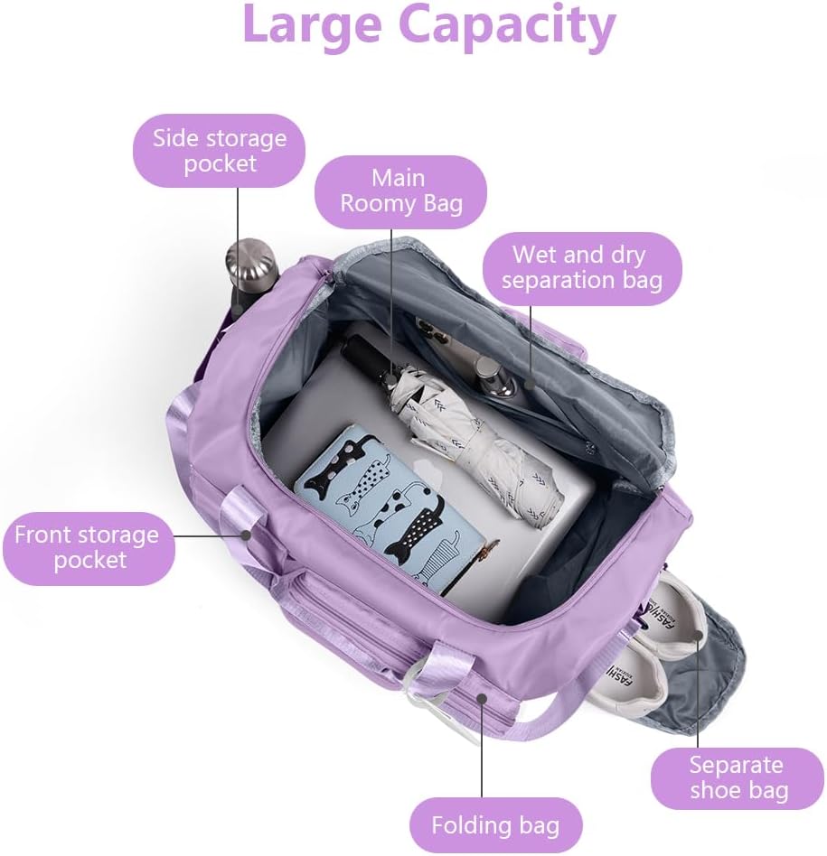 Detalle de flintronic 36L faltbare Reisetasche (50–28–25 cm) – wasserdichtes Oxford, mit Gepäckanhänger, lila
