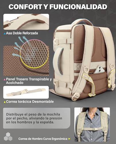 Thumbnail 3 de Mochila VANKEV para cabina 40x30x20 cm (24 L) con tiras y compartimentos: ideal para aerolíneas como Vueling, Ryanair y EasyJet