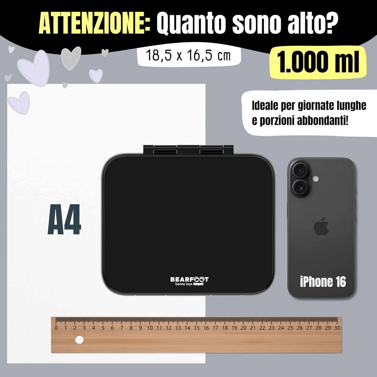 Thumbnail 4 de BEARFOOT Porta Pranzo Bambini Compatto 1000 ml: lunch box ermetica, BPA-free e personalizzabile