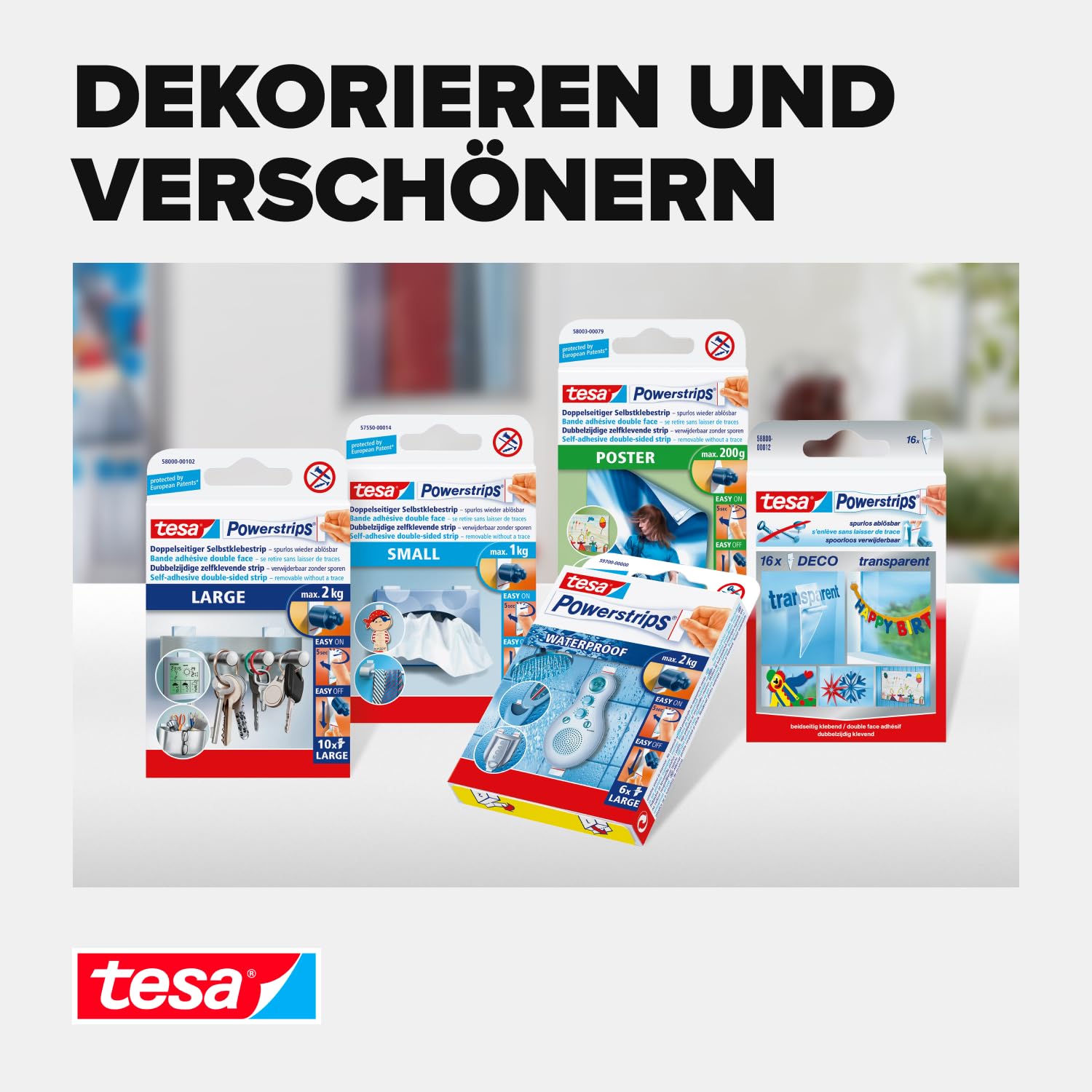 Thumbnail 6 de tesa Powerstrips Poster Big Pack – Doppelseitige Klebestreifen für Poster, 96 Stück