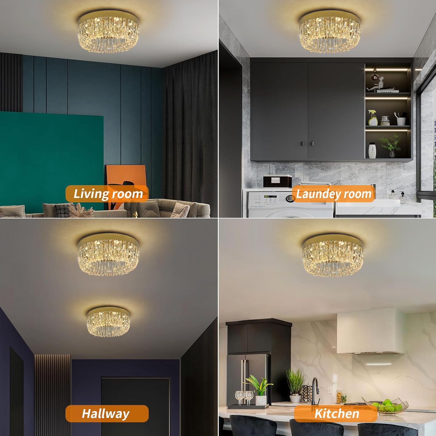 Thumbnail 2 de Deckrico Luxus Kristall Deckenlampe Gold 50 cm – moderner LED-Kronleuchter mit 3 Farbtemperaturen