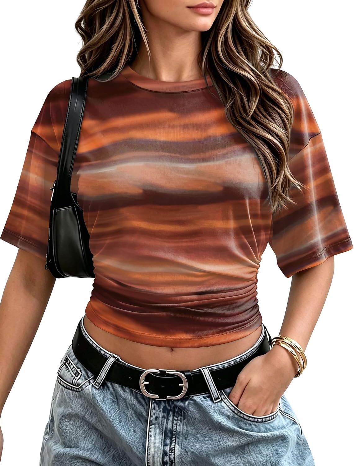 Thumbnail 5 de Sampeel Crop Summer Tops 2026: Batwing Short Sleeve Tee with Ruched Waist