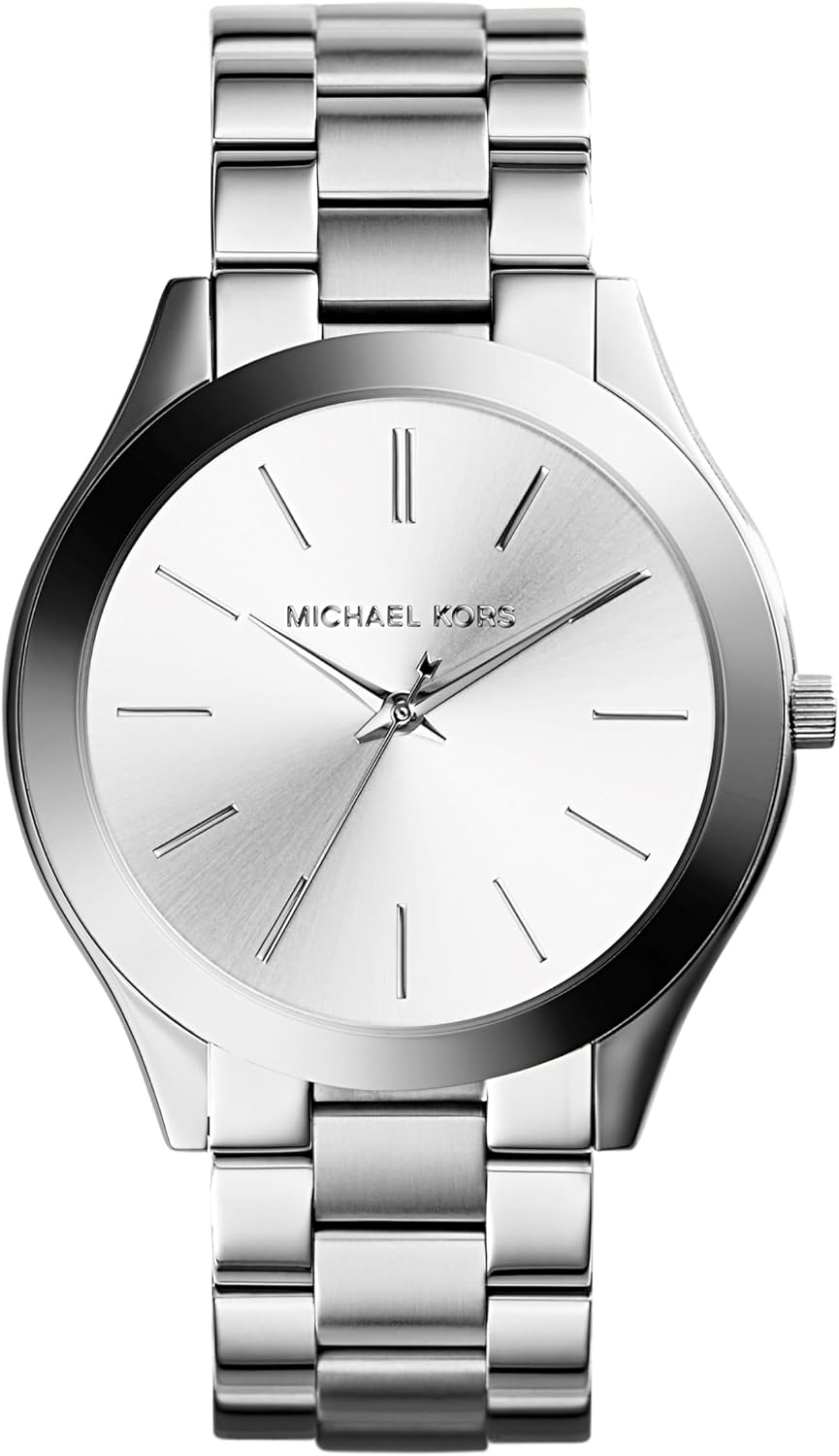Detalle de Michael Kors Slim Runway Uhr für Damen – 42 mm Quarz-Dreizeiger, Edelstahlarmband