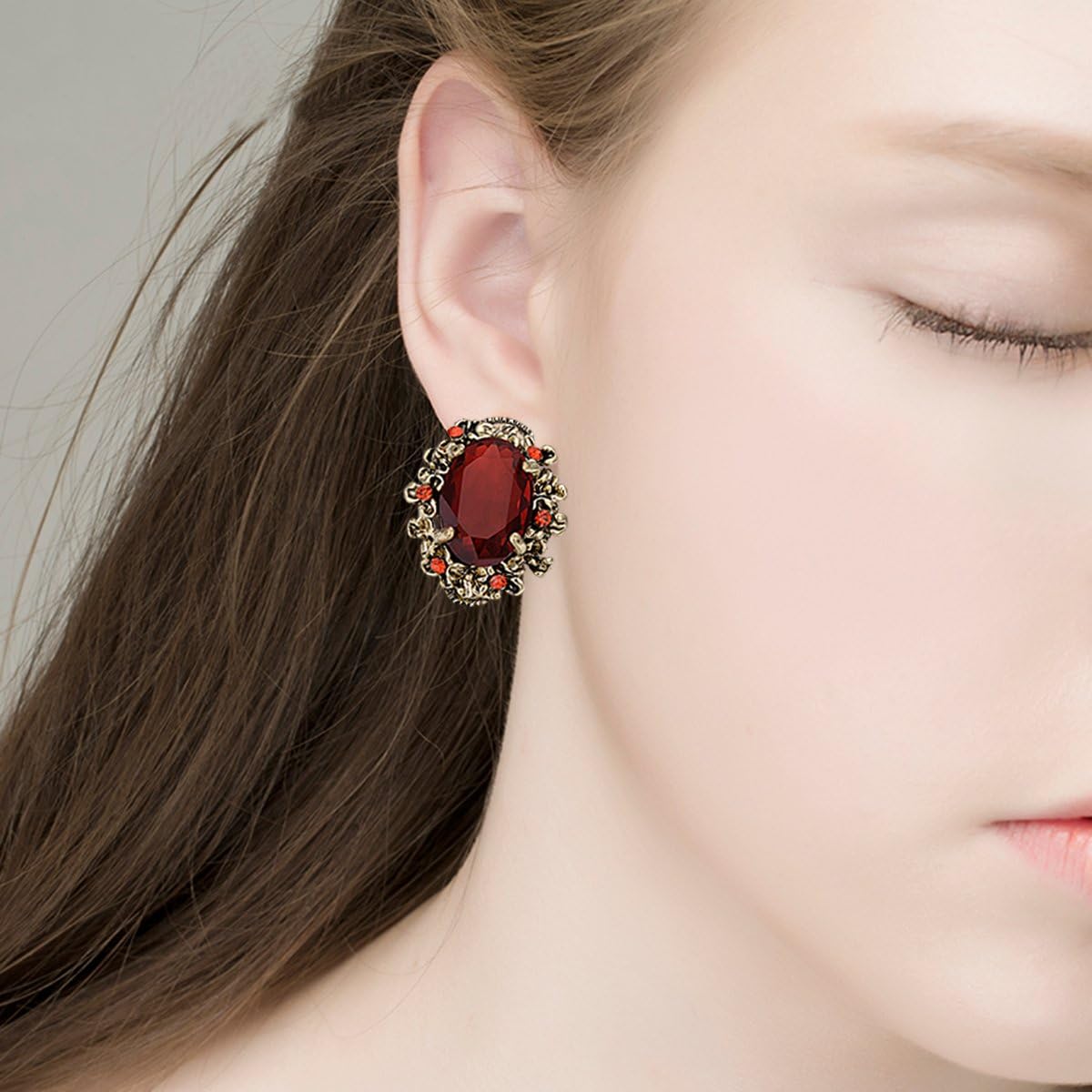 Thumbnail 1 de Boucles d’oreilles Clearine Femme Victorian Style Cristal floral cameo inspiré oval