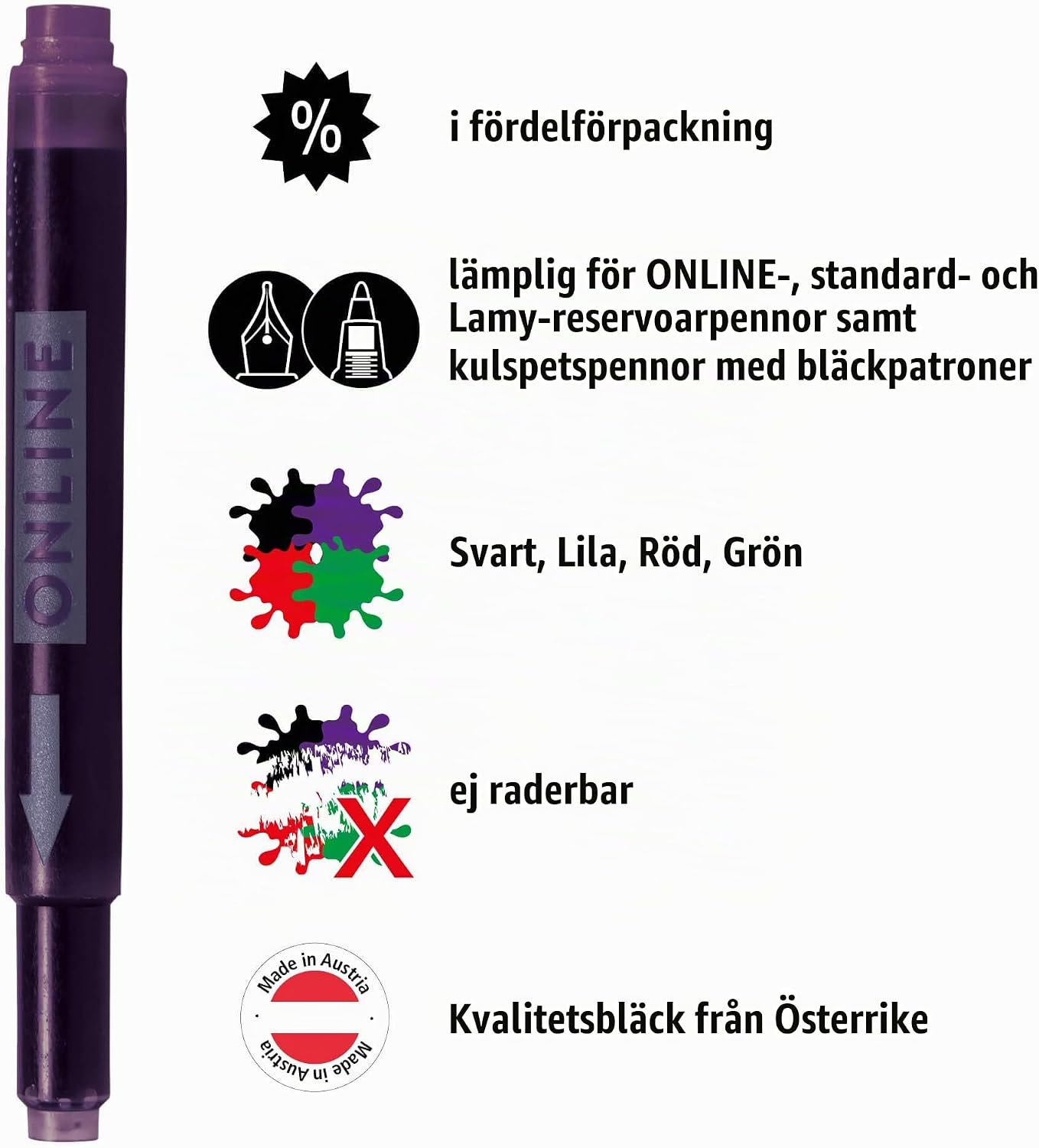 Detalle de Online 17028 bläckpatroner, 20-pack i fyra färger med dubbelsidig passform