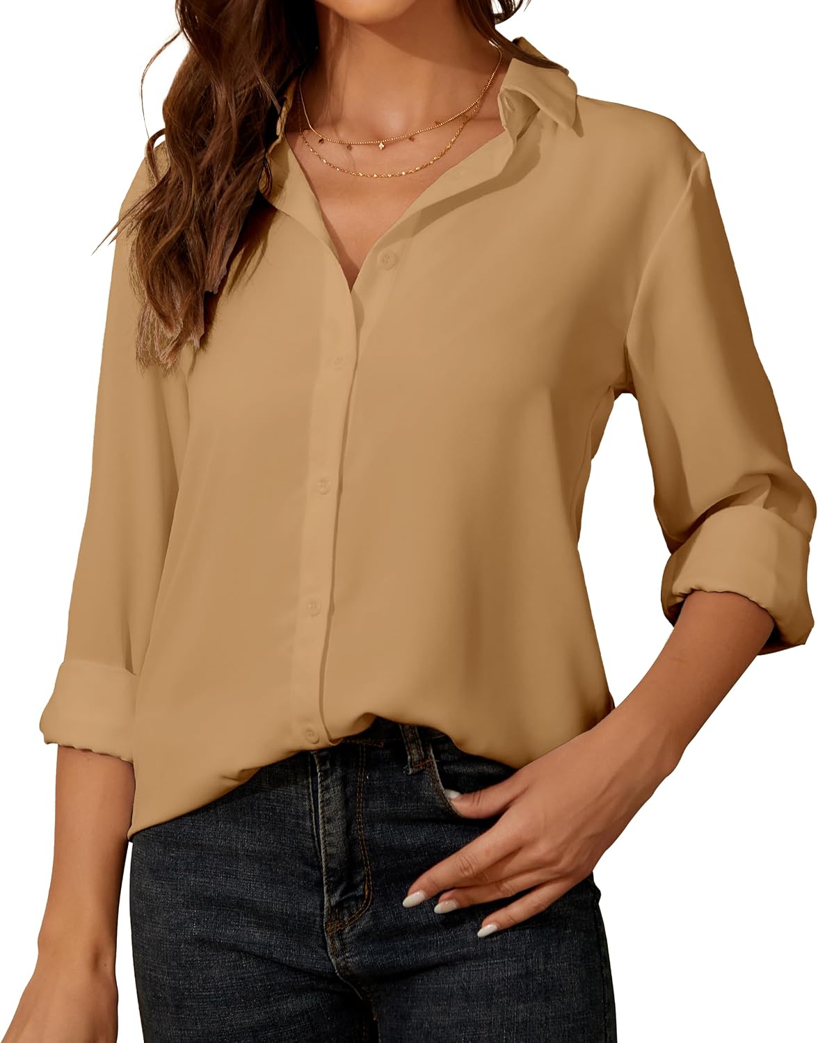 Detalle de Chiffon Button-Down Bluse mit Knopfverschluss