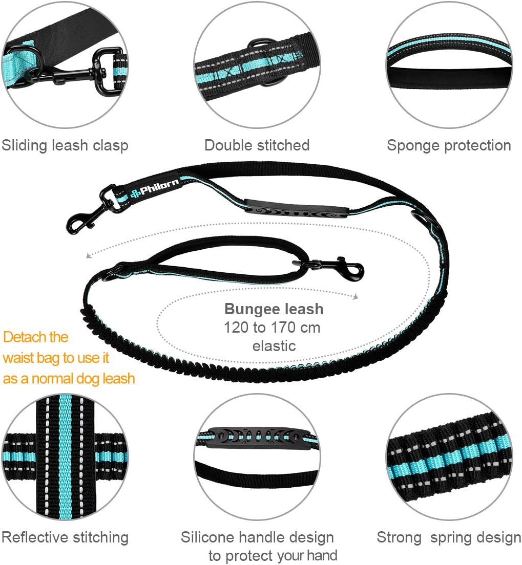 Thumbnail 2 de Philorn Hands Free Dog Lead with Phone Pouch — Extendable 47–67in, Dual Handle, Reflective