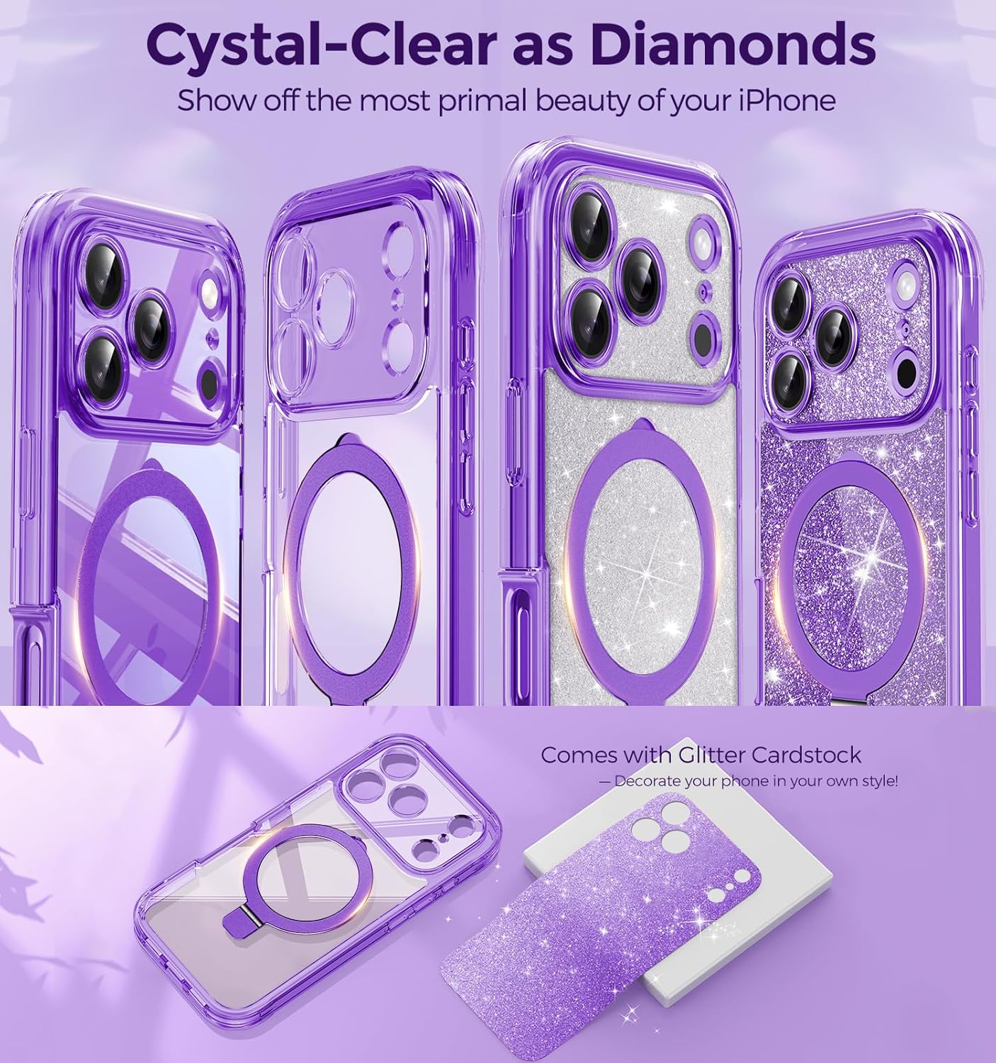 Thumbnail 4 de Magnetic Privacy Case for iPhone 17 Pro Max with DIY Glitter Cardstock and Invisible Magnetic Kickstand