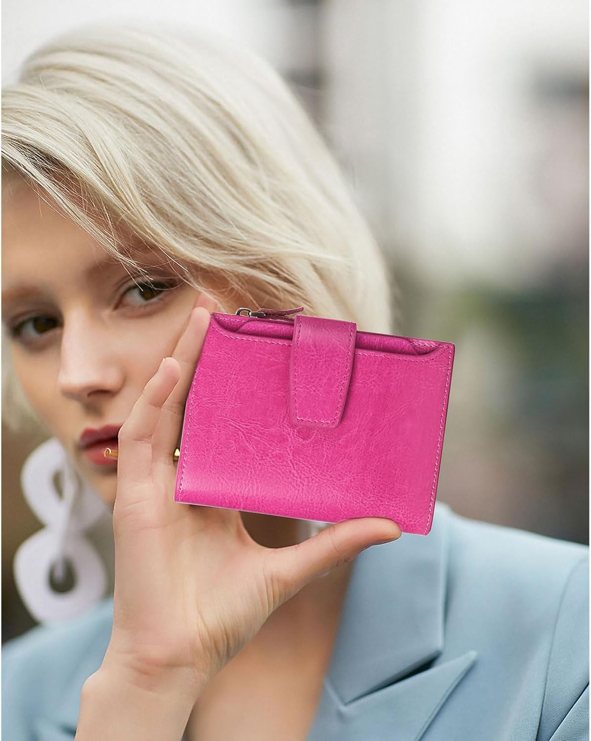 Thumbnail 5 de SENDEFN Women's RFID Blocking Leather Small Compact Bi-fold Wallet with Zipper Pocket