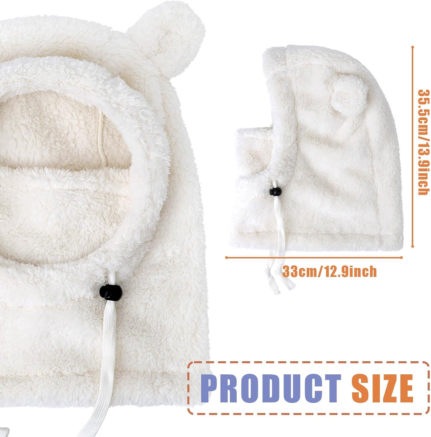 Detalle de DRESHOW Kids' Thermal Fleece Balaclava with Fluffy Ears: Windproof Winter Hood for Ages 3–10