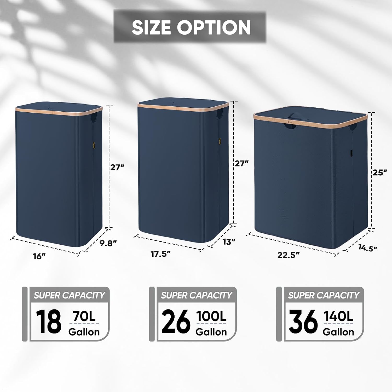 Detalle de BALEINE 100L Laundry Hamper with Lid, Blue, Pull Handles and Upright Frame