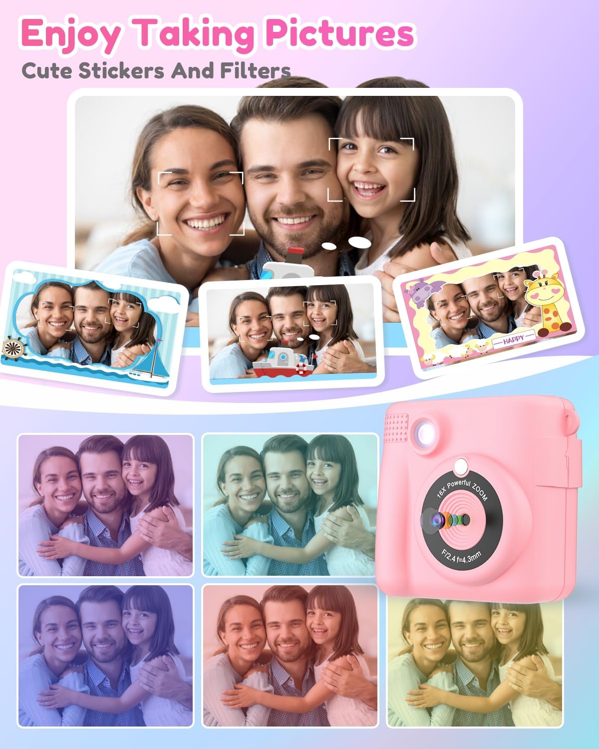 Thumbnail 3 de YORKOO Kids Instant Camera (Thermal Print) with Photo Paper, 1080P HD Digital Camera and Video Recorder, 32GB SD Card – Pink