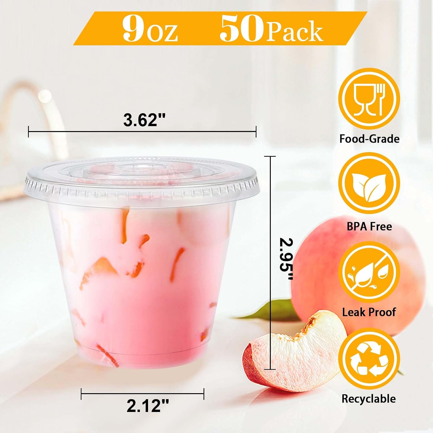 Thumbnail 1 de Clawsoff 9 oz Plastic Cups with Flat Lids (50 Pack) – Clear, BPA-Free, Disposable Parfait Cups