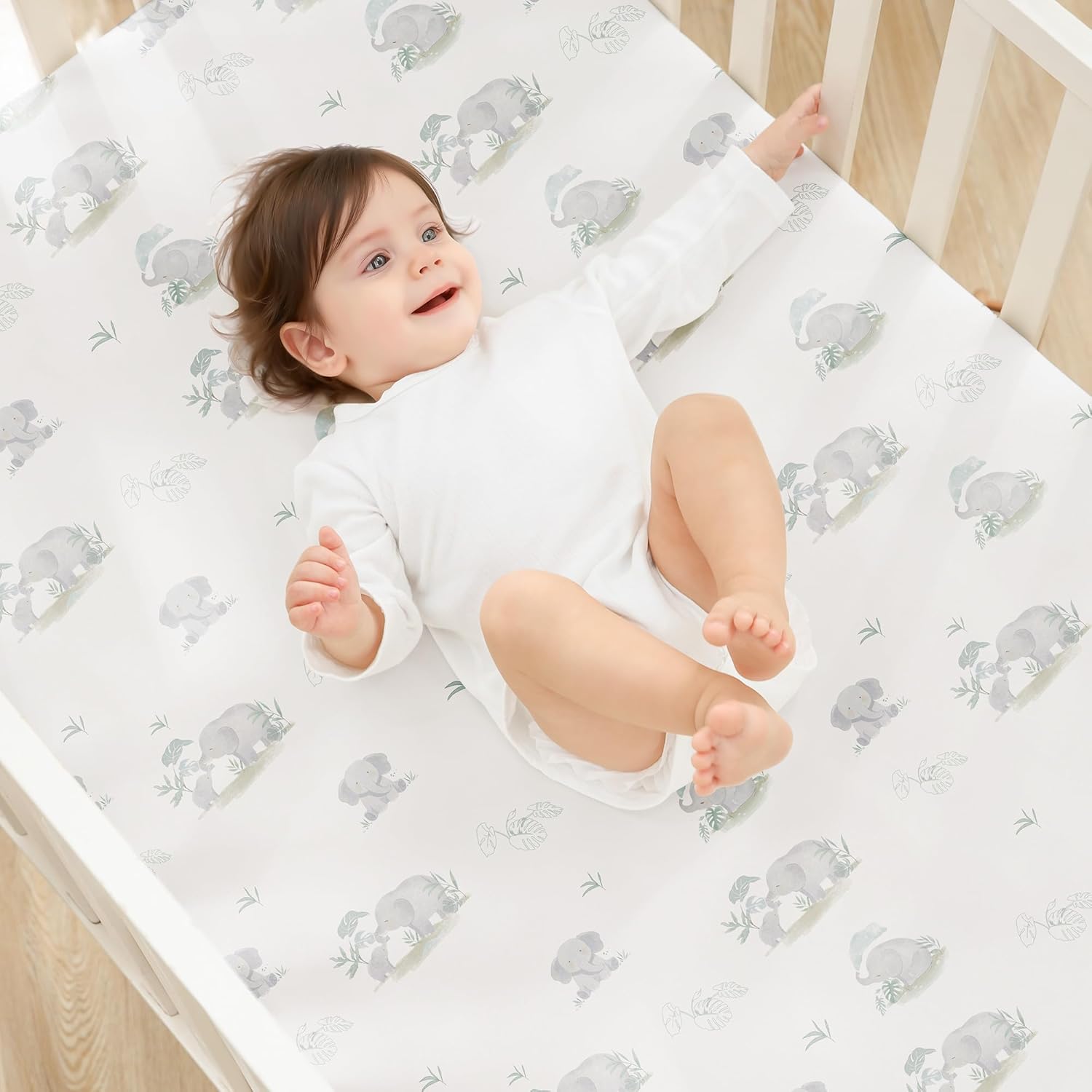 Thumbnail 4 de Susurration Next to Me Crib Sheets 140x70cm, 2 Pack – Elephant Green
