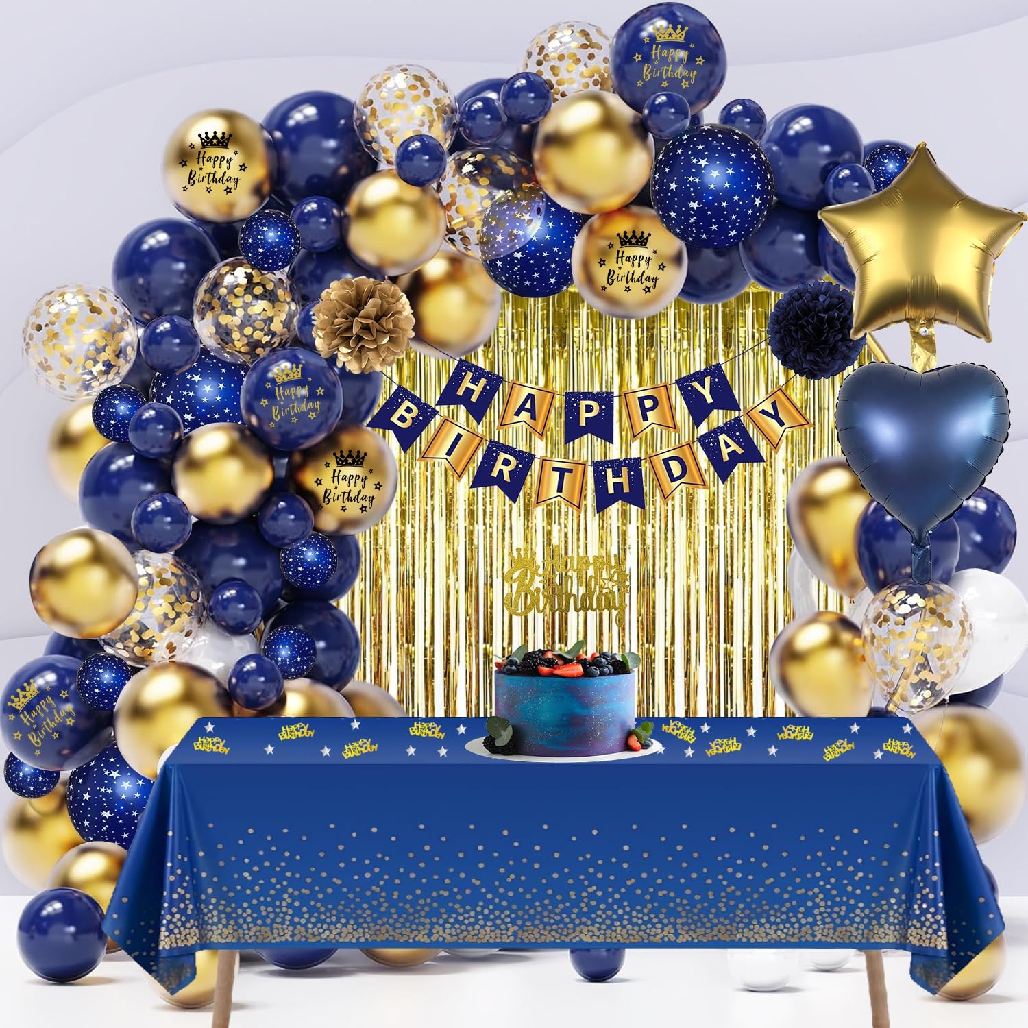 Thumbnail 4 de Navy Blue and Gold Birthday Decorations 274x137cm tablecloth