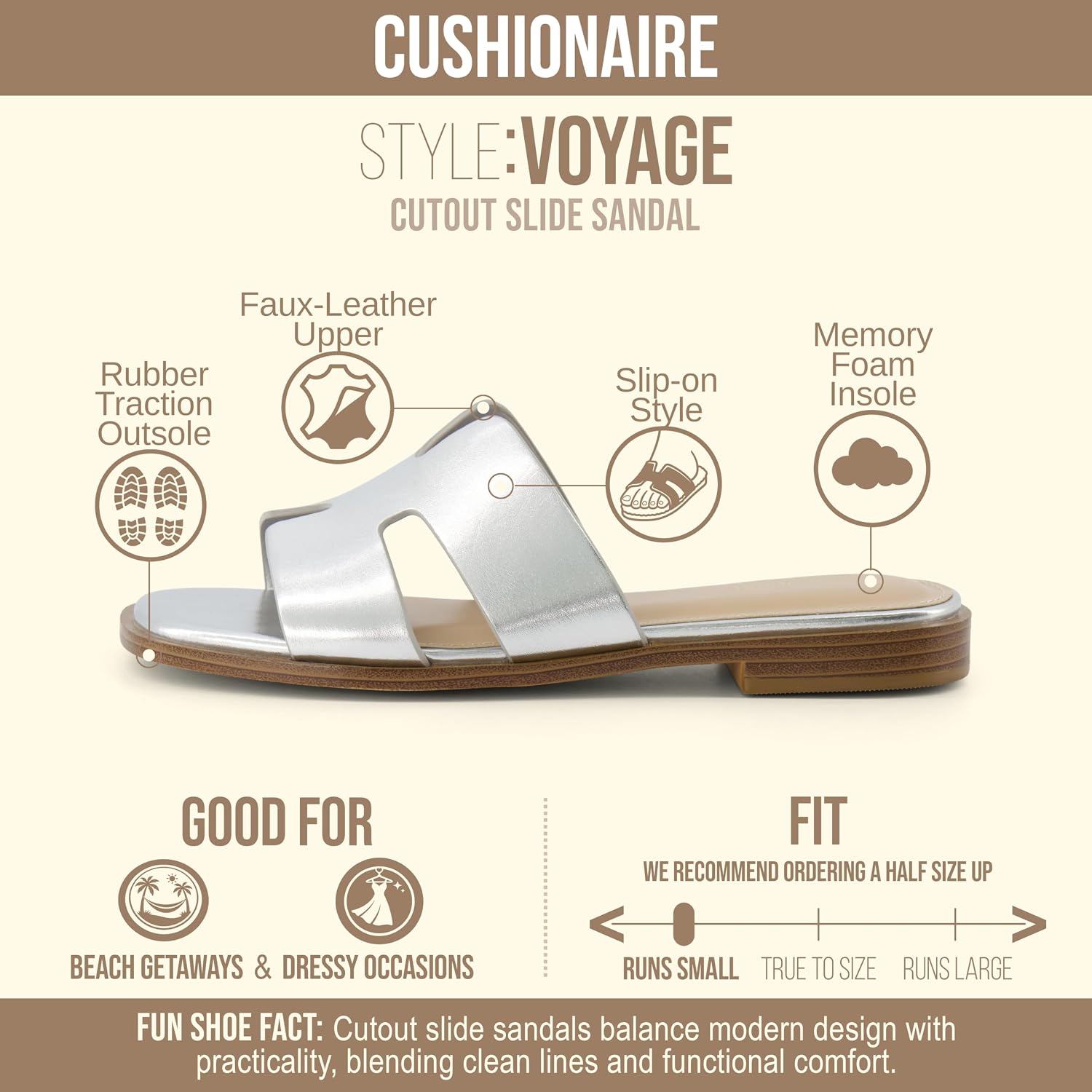 Detalle 2 de CUSHIONAIRE Voyage Cutout Strap Slides for Women — memory foam comfort slip-on sandals