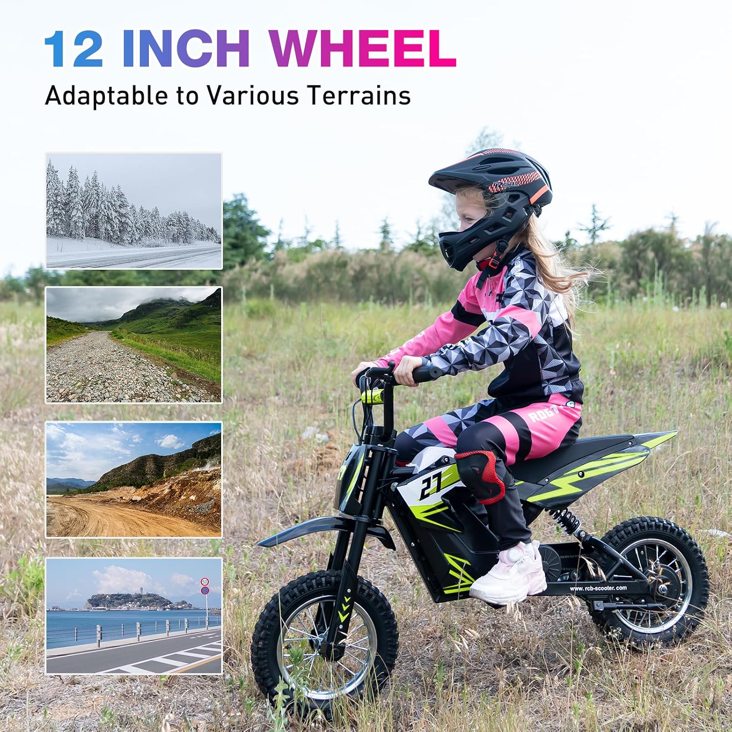 Thumbnail 6 de RCB R9X Electric Motorcycle Kids (12-inch), 3 Speed Modes, 5.2Ah Battery, 15.5 mph, Green