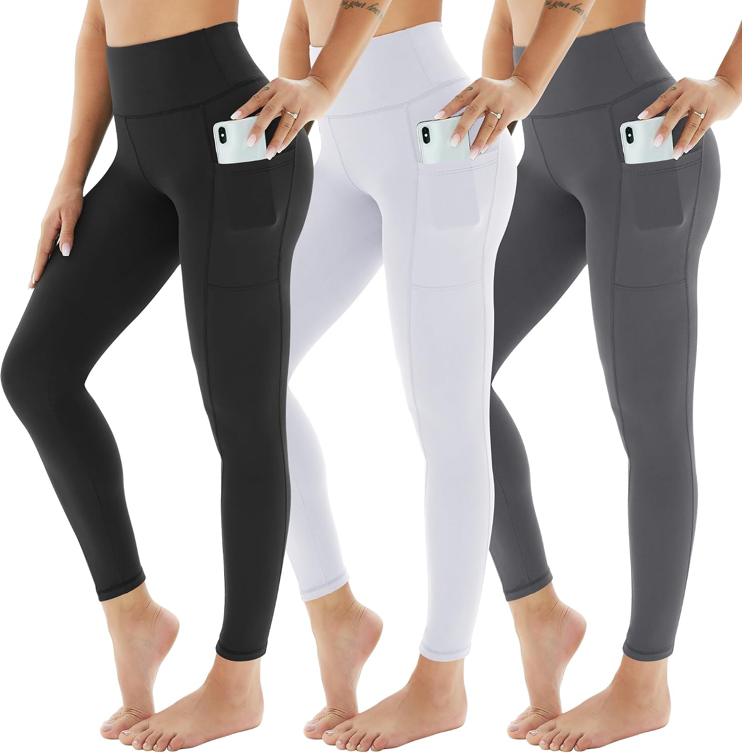 Thumbnail 6 de AMIYOYO Sport-Leggings Damen mit Tasche, High Waist, blickdicht – 3er Pack