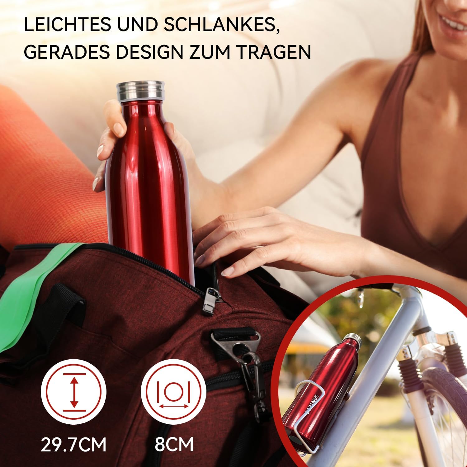 Thumbnail 4 de SANTECO Edelstahl-Trinkflasche 1 l – 12 h heiß / 24 h kalt, absolut dicht