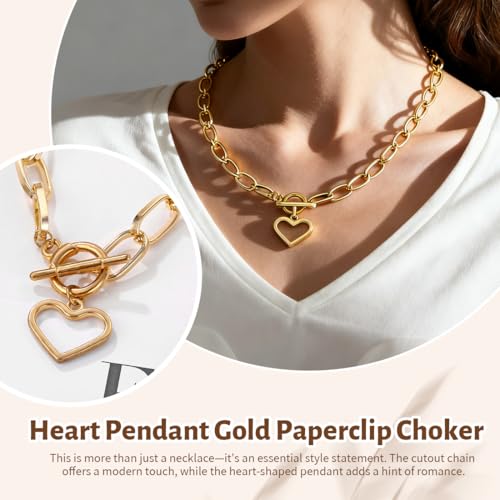 Thumbnail 2 de Conjunto de collar y pulsera PYEUIFT de acero inoxidable con colgante de corazón (impermeable, estilo paperclip)