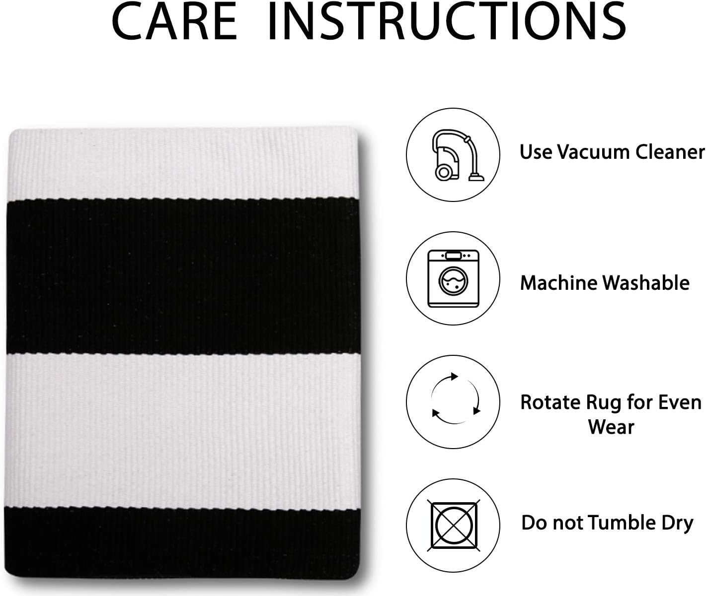 Detalle 1 de IOHOUZE Striped Rug 4x6 Cotton Blend Washable Black and White Door Mat