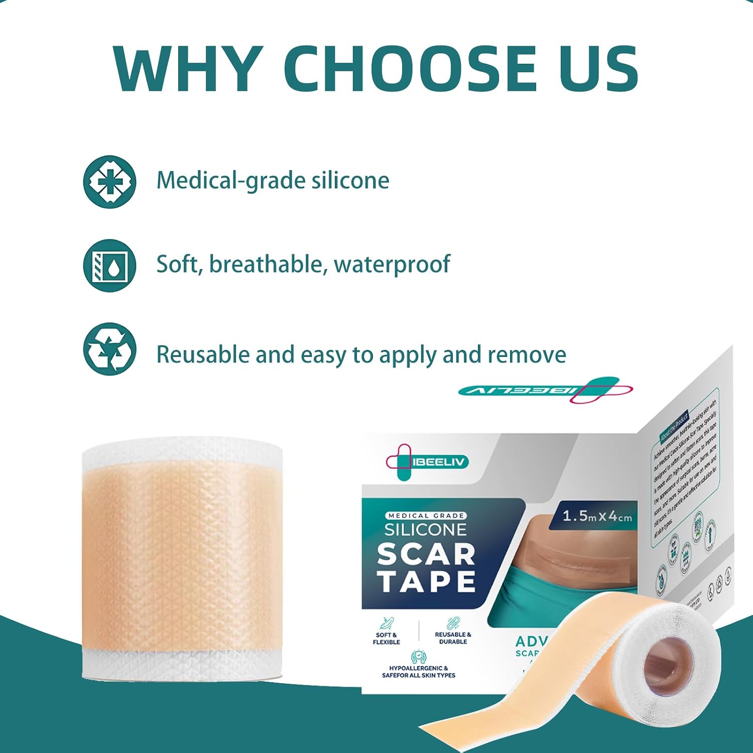 Detalle 2 de IBEELIV scarTape03 Silicone Scar Tape, Reusable 1.6" x 60" Roll