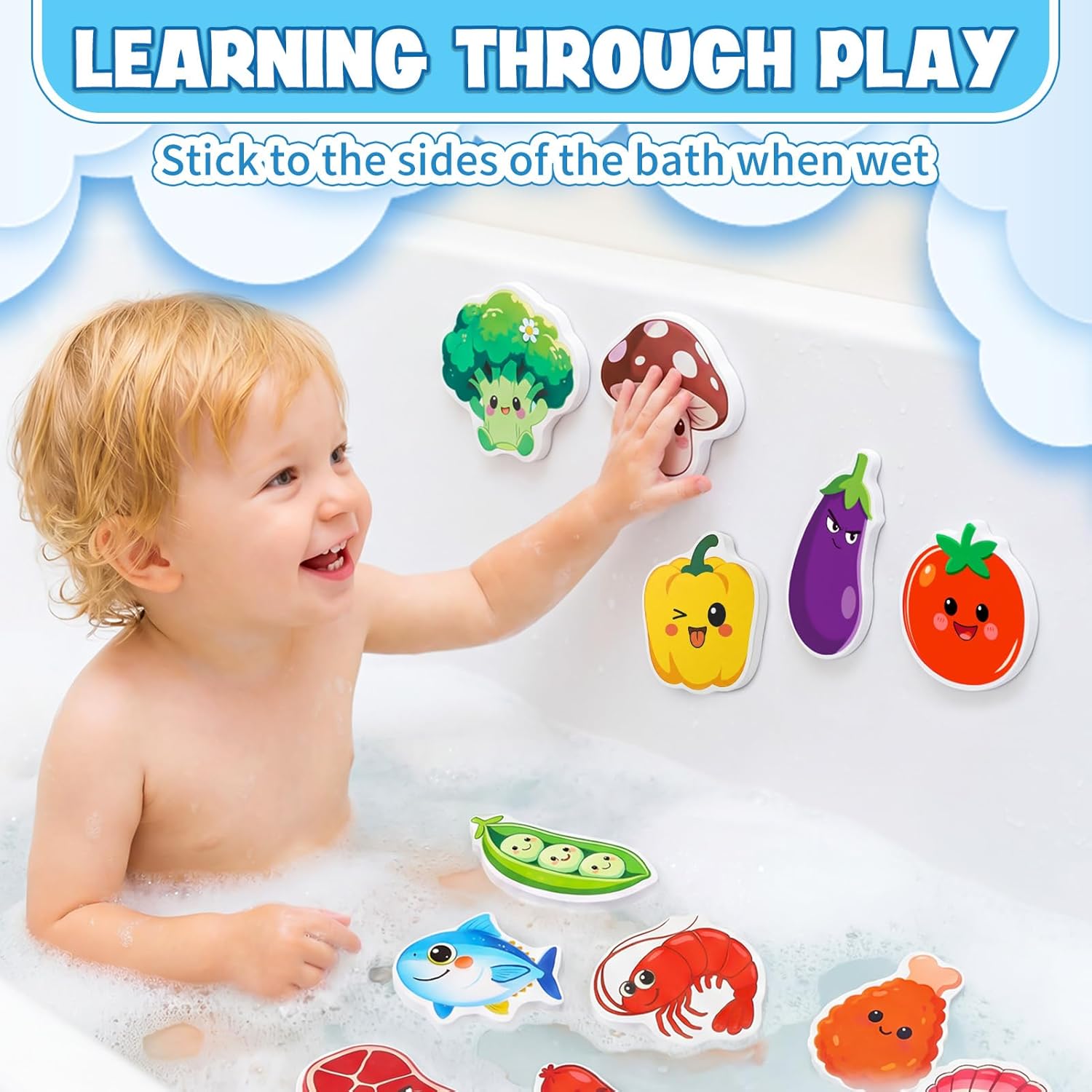 Detalle de Bath Soup Pot & Float Foam Food: Mould-Resistant Bath Toys for Toddlers