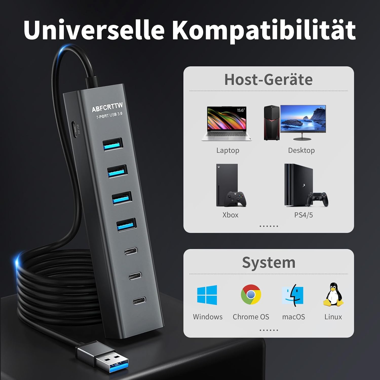 Thumbnail 6 de 7-Port USB Hub 3.0 120 cm 🖥
