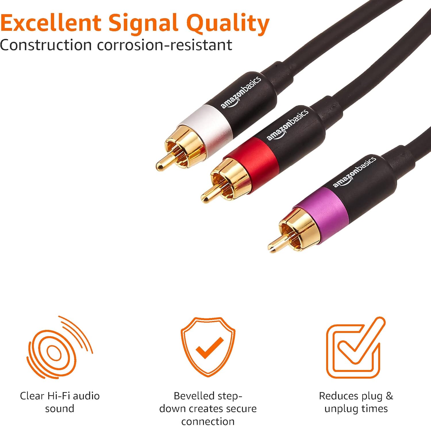 Thumbnail 2 de Amazon Basics Câble audio RCA 1 mâle vers 2 mâles (or), 2,4 m, noir