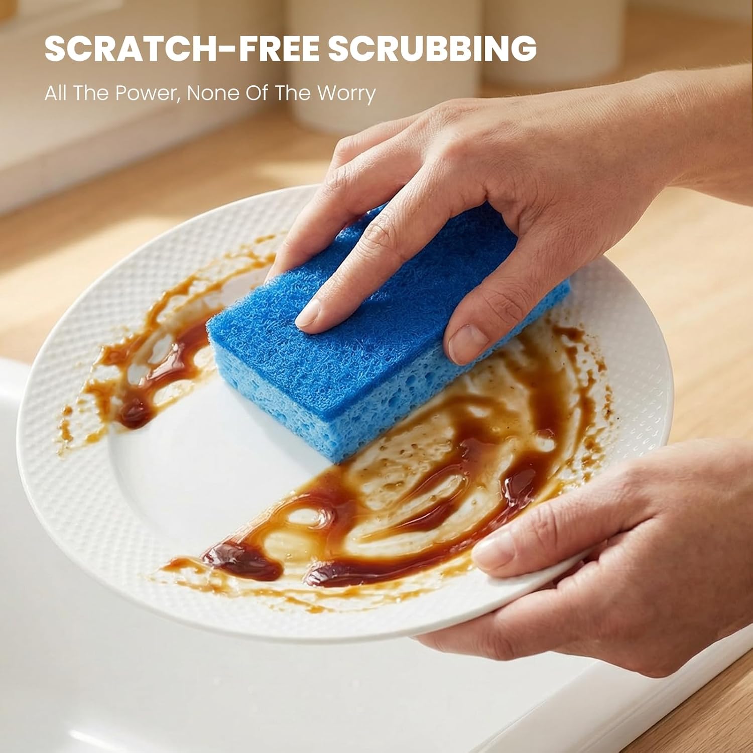 Detalle 2 de Metflavor Kitchen Sponges, 12 Count — Non-Scratch Dual-Sided Scrub Sponges for Dishes, Kitchen, and Bathroom