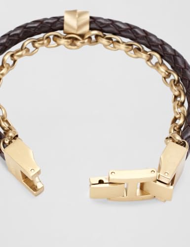 Detalle de Fossil All Stacked Up JF04555710, bracelet homme en cuir brun et finition brillante