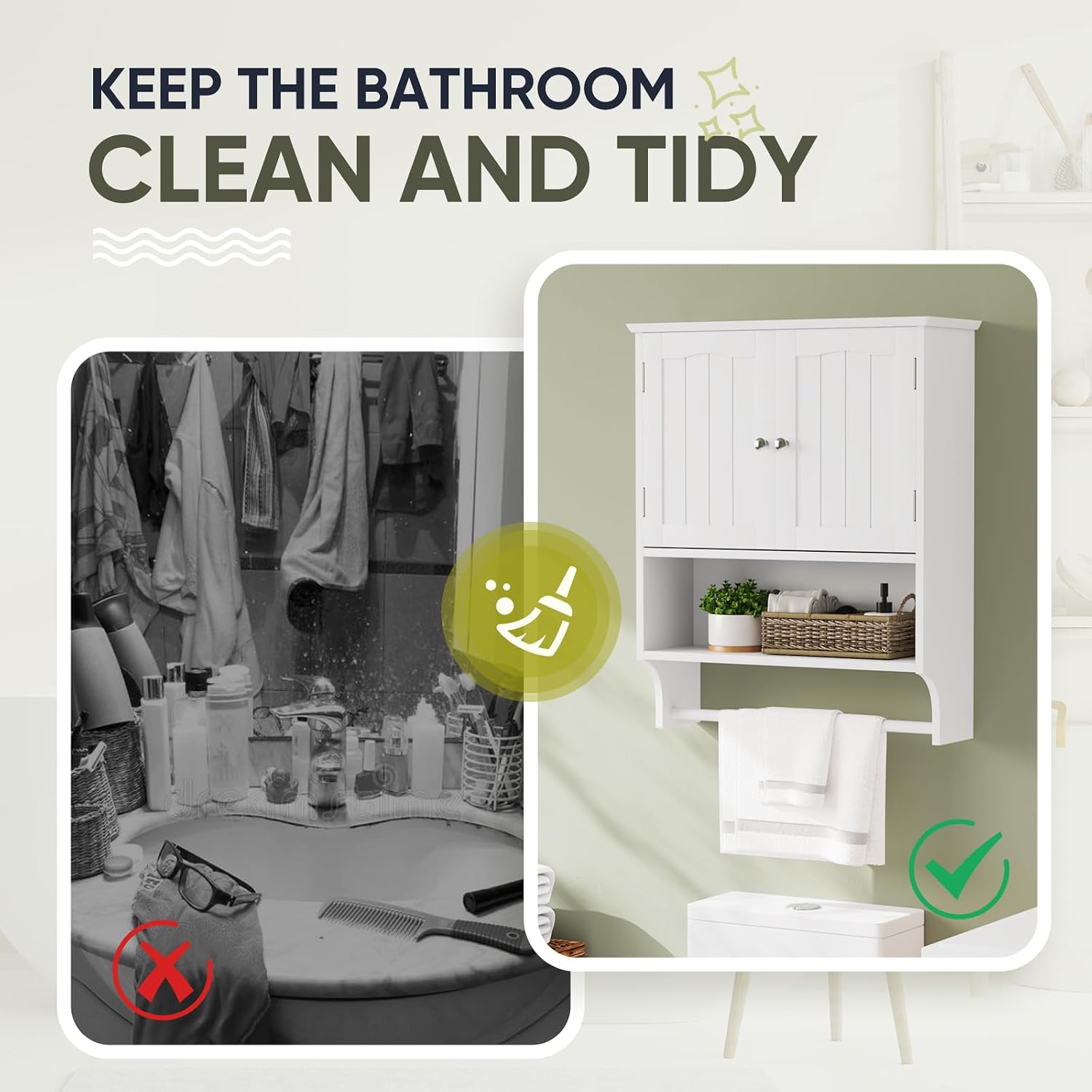 Thumbnail 6 de Smuxee bathroom wall cabinet with towel bar, adjustable shelves and 2 doors