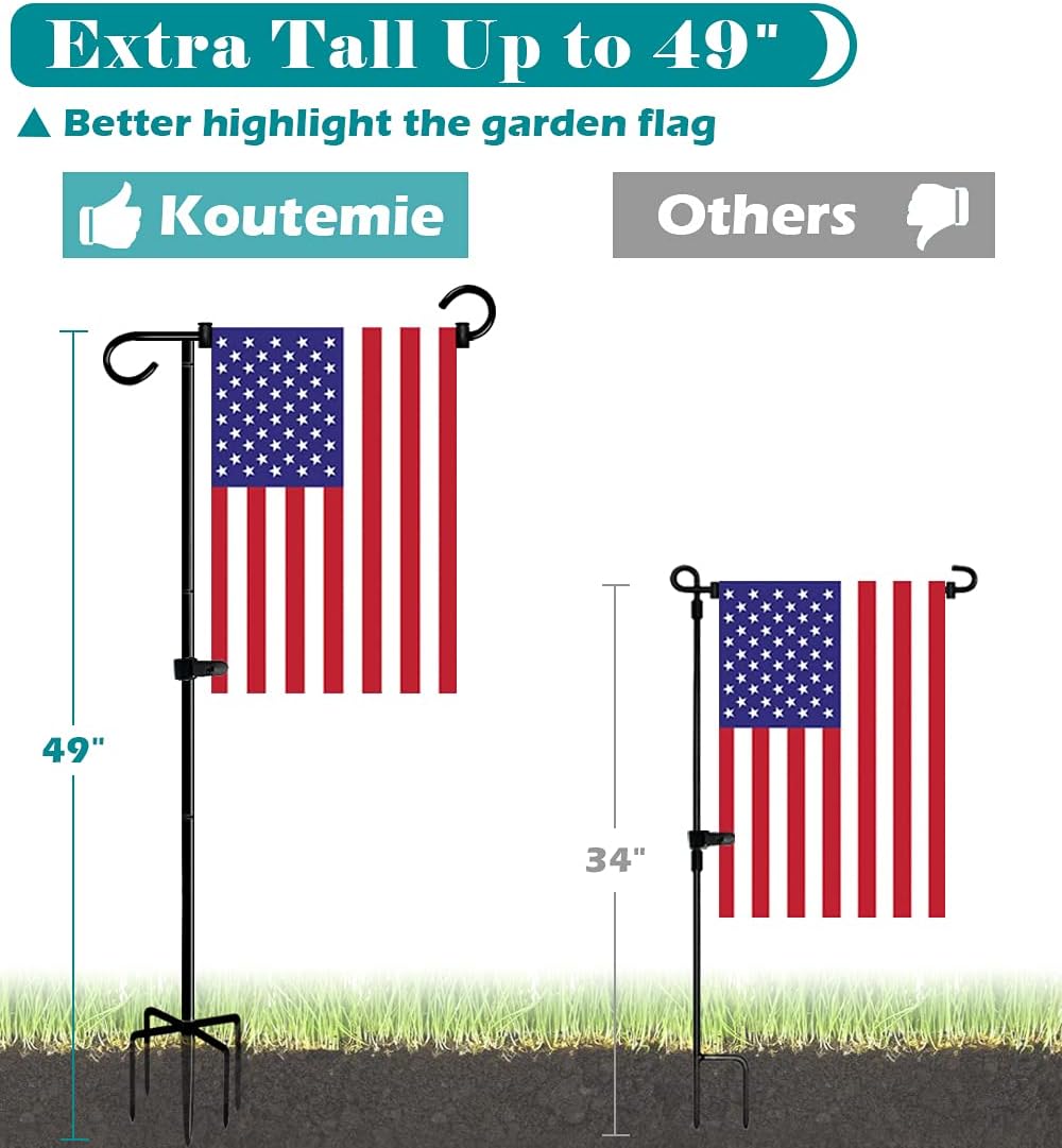 Detalle de Koutemie 49-Inch Garden Flag Stand, Adjustable 33 or 49 Inches, 5-Prong Base