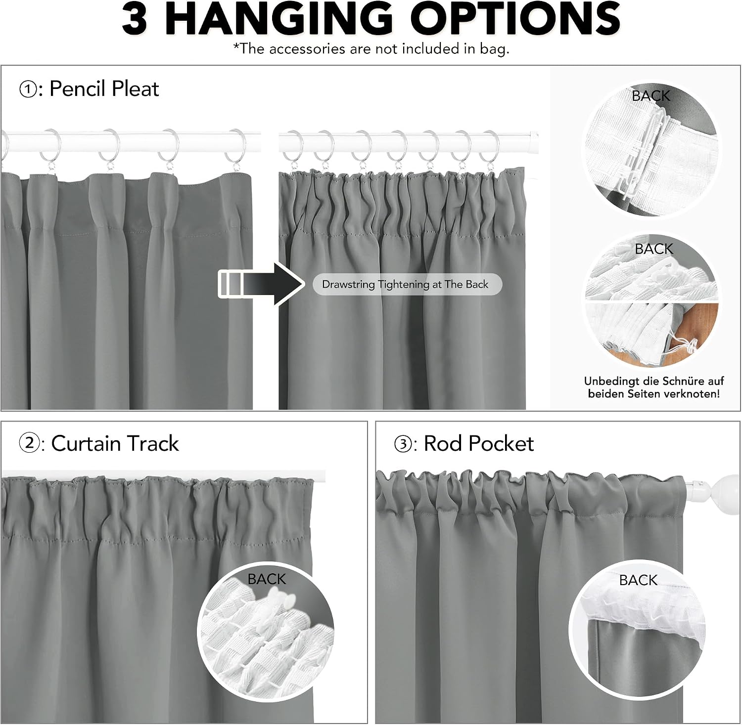Detalle de Deconovo Super Soft Pencil Pleat Curtains 66×63 Inch 🏠