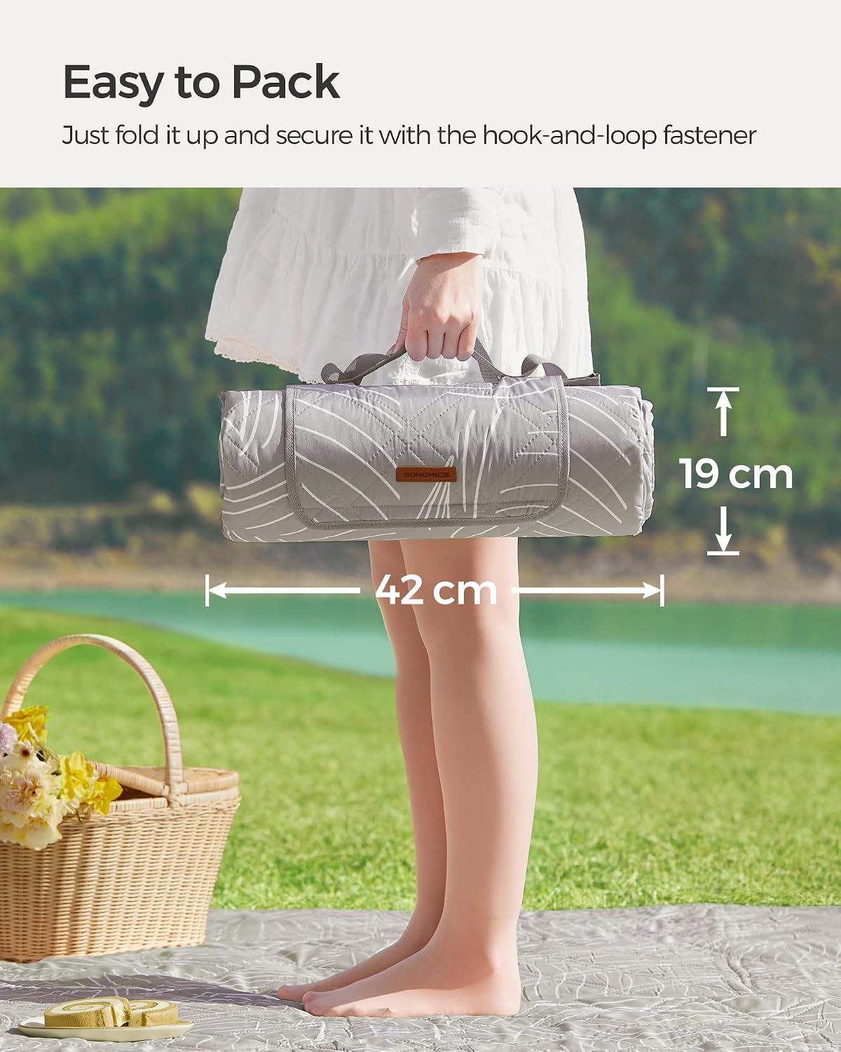 Thumbnail 6 de SONGMICS Picnic Blanket 300 x 200 cm with Ground Pegs – Leaf Pattern in Khaki