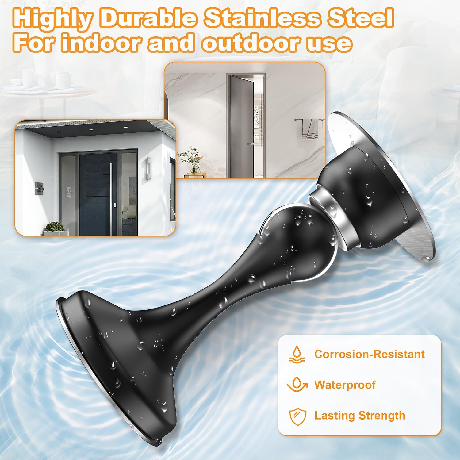Detalle 2 de Crosize Magnetic Door Stoppers, 2-Pack Stainless Steel, Black