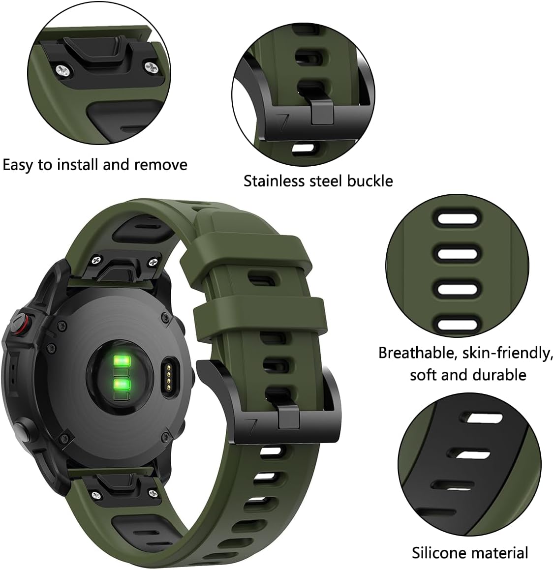 Thumbnail 2 de FiiMoo 22mm Silicone Replacement Strap for Garmin Descent G2/G1, Fēnix 8 47mm, Tactix 8 47mm and more