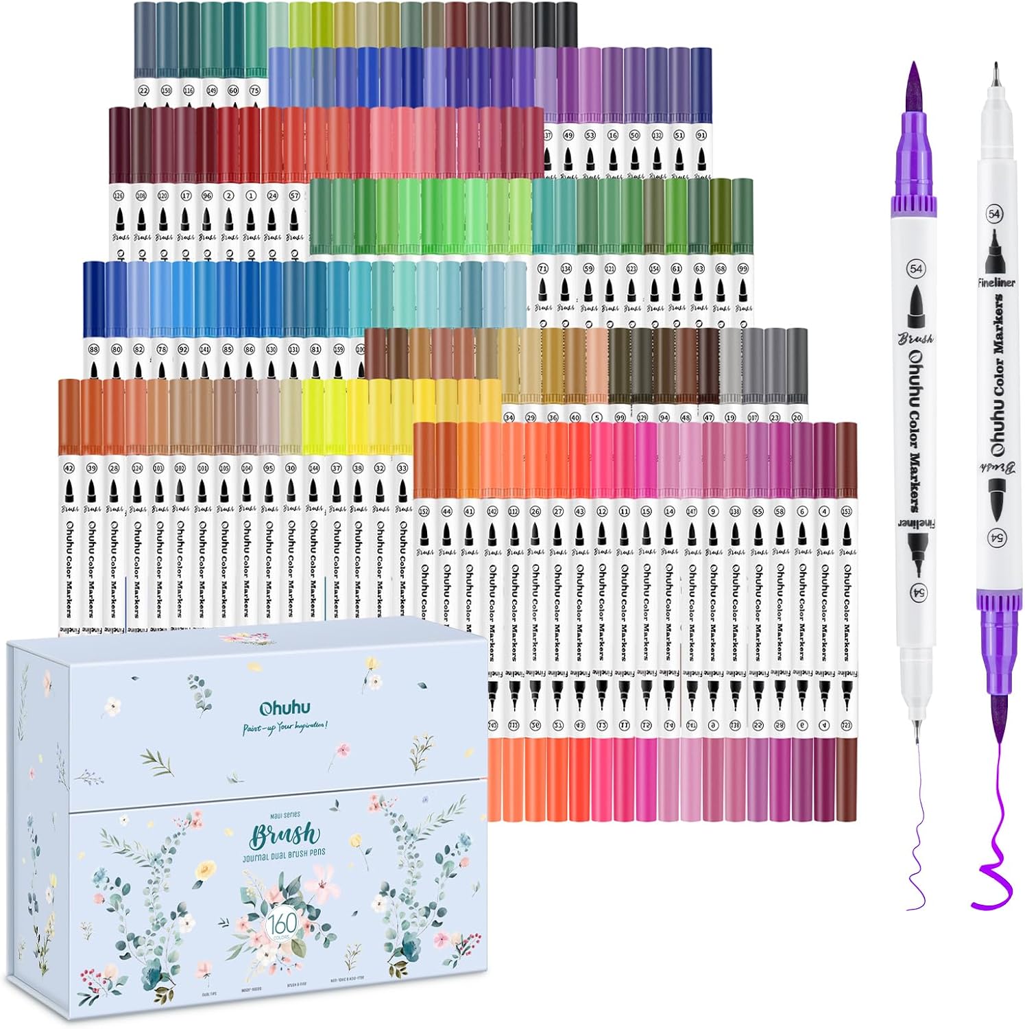 Detalle de Ohuhu 160 Farben Filzstifte Dual Brush Pen Set (Pinsel & Fineliner, Doppelspitze)