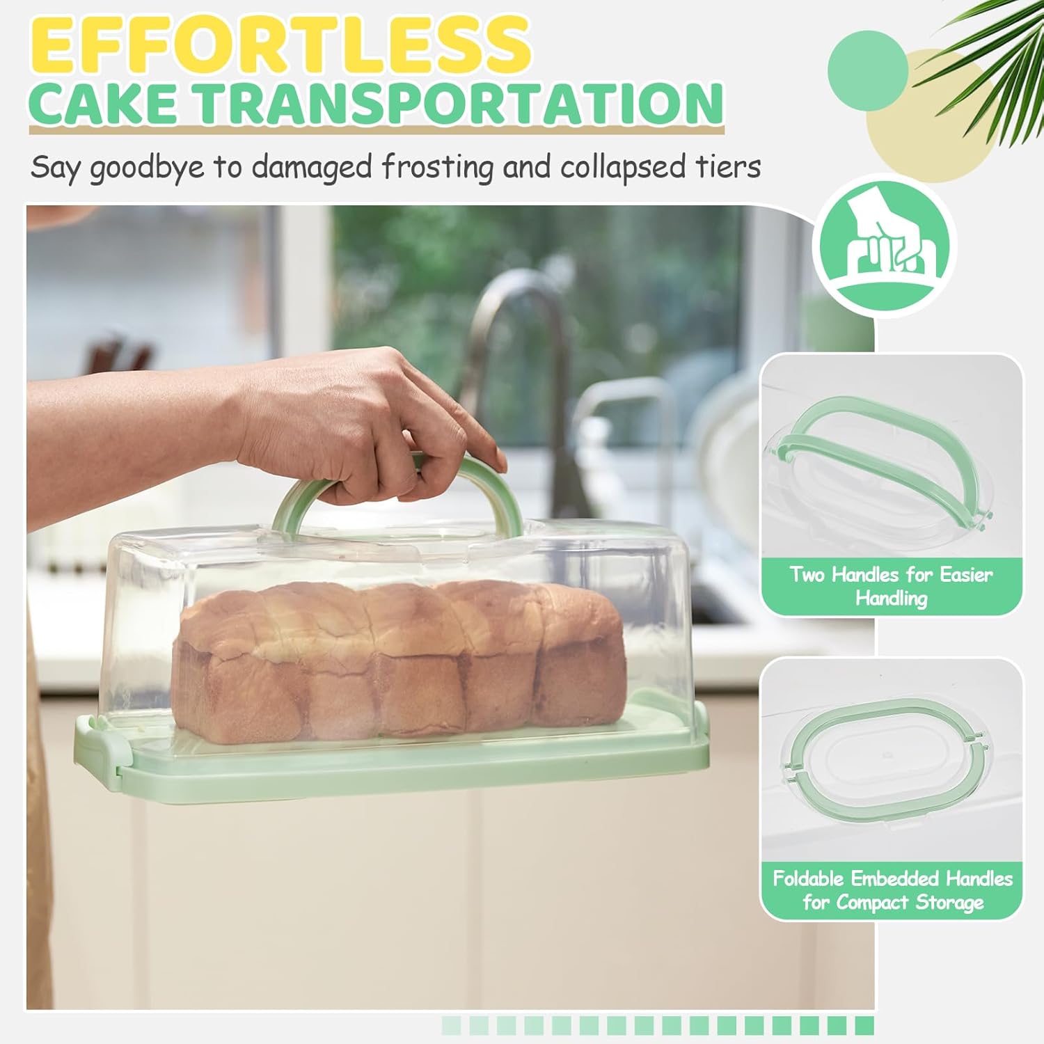 Thumbnail 3 de Ohuhu rectangular cake carrier with handle, lid and locking clips (33 x 13 x 9.5 cm internal)