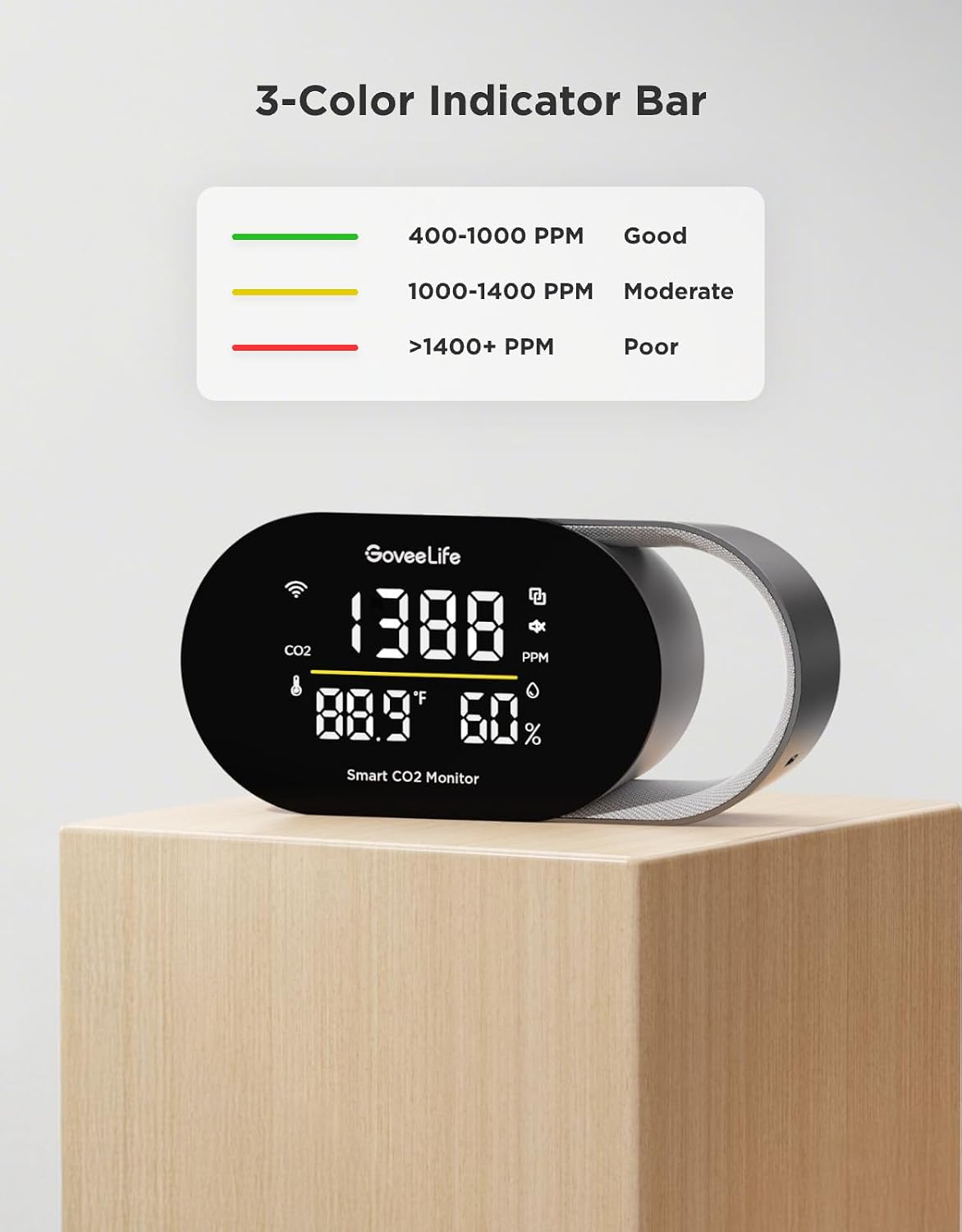 Detalle de GoveeLife H5140 Smart Air Quality Monitor with CO₂, Temperature and Humidity Display