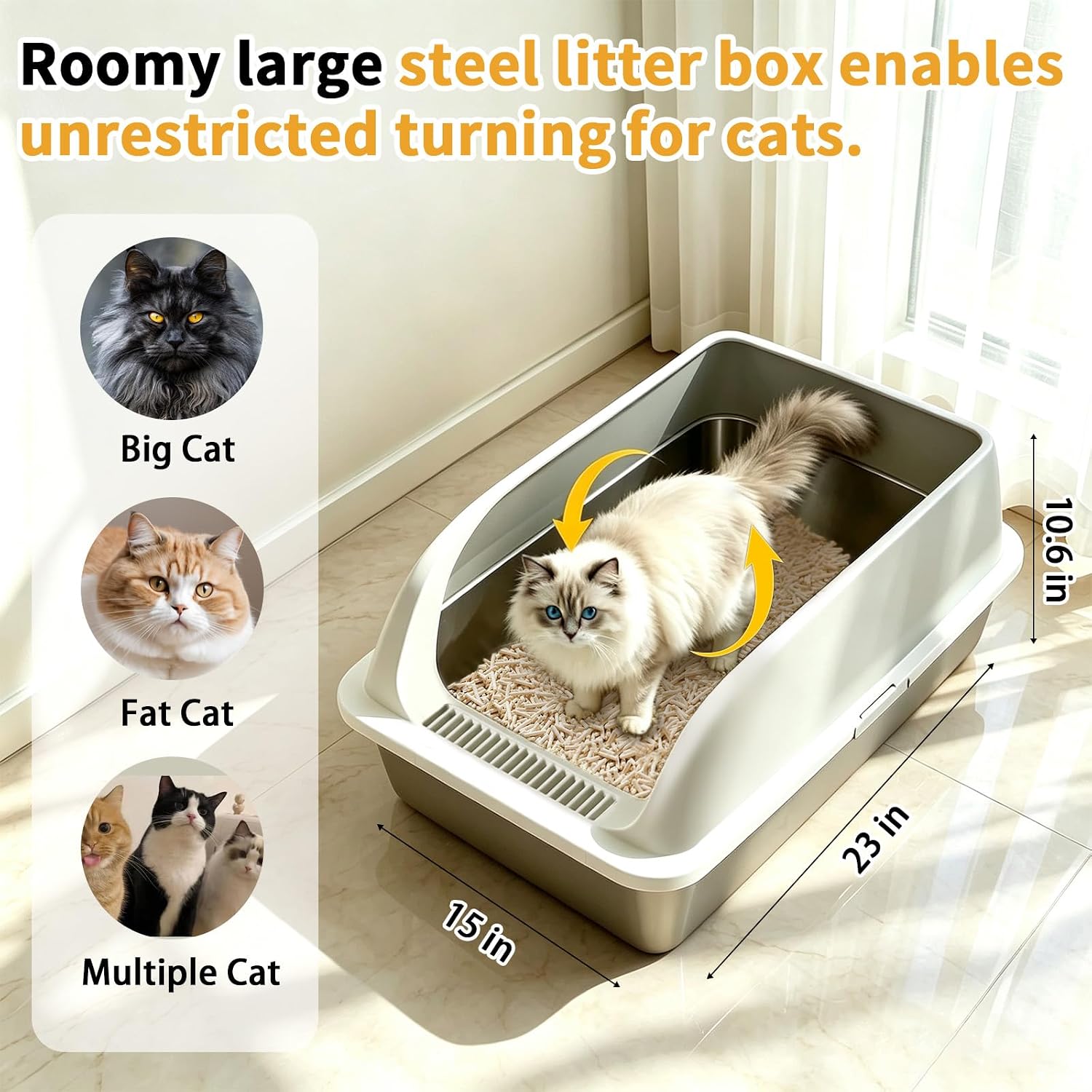 Detalle de Camvivid Cam-OTCLBox-XL-2-4 Stainless Steel Cat Litter Box, X-Large Gray