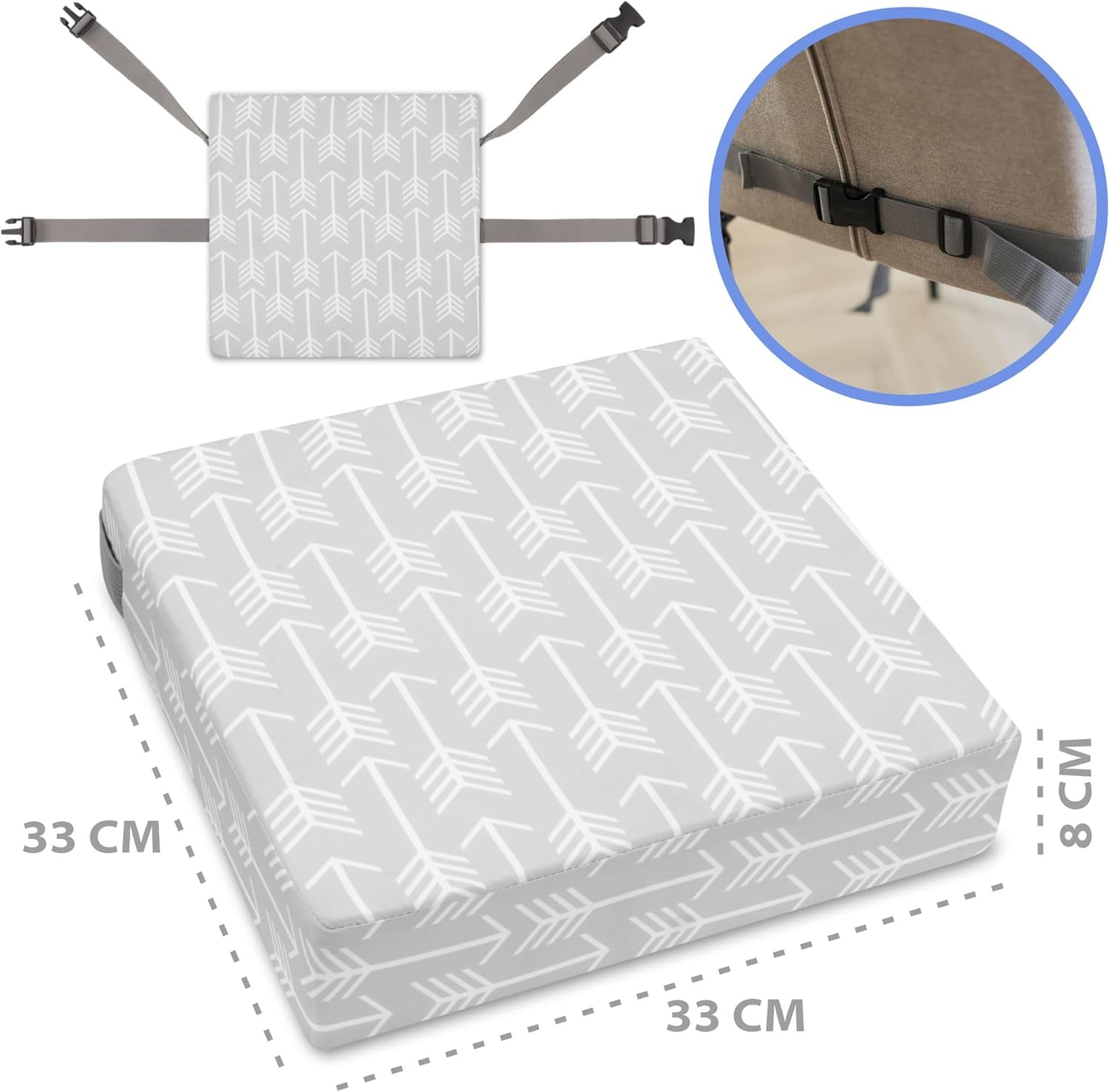 Detalle de Rialzo sedia bambini o cuscino rialzato 33x33x8 cm Frecce – comodo, sicuro e lavabile