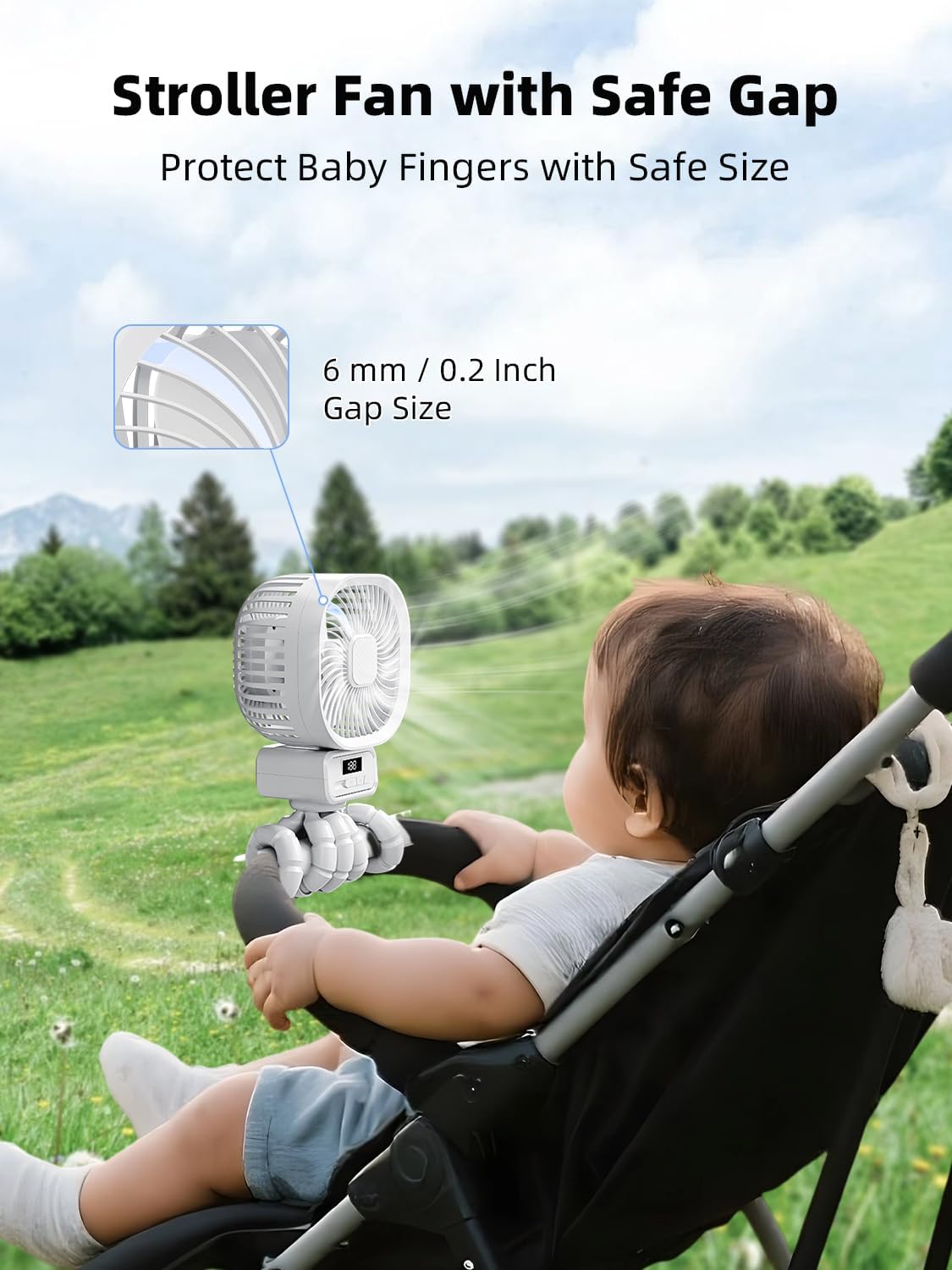 Detalle de Wrischan Portable Pram Fan with 10000mAh Battery and Detachable 3-Speed Head